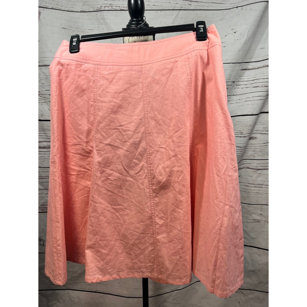Chadwicks of‎ Boston Coral Pink Linen Blend A-Line Midi Skirt Womens 12